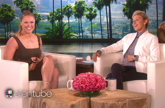 Ronda Rousey on Ellen. She's the only fighter ever to appear on Ellen, btw.