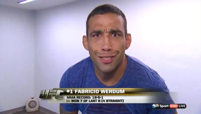 Hope you got enough of the Werdum troll face. You won't see it again for a while. Screen grab by @theshockmasters on Twitter.