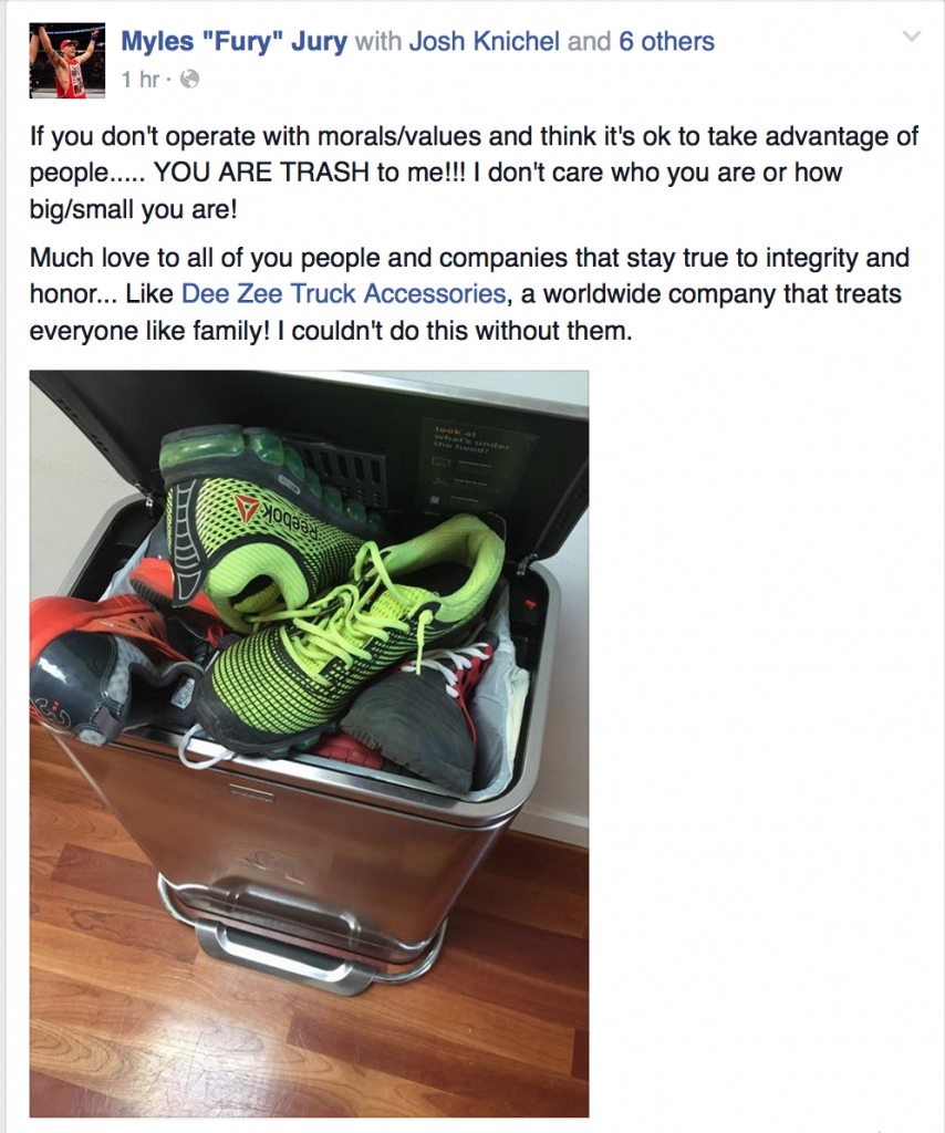 Myles Jury kicked off the Reebok deal criticism in style last year by throwing all his new kicks in the trash.