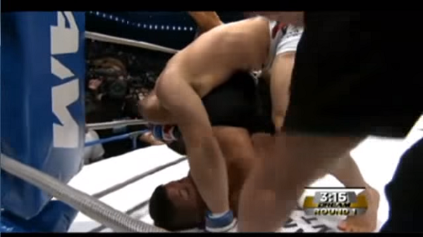 Bibiano Fernandes actually managed to do something similar with a triangle choke in DREAM. Screen grab by yours truly.