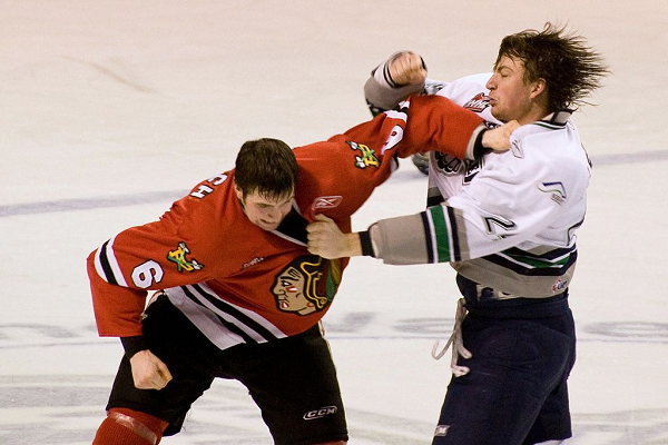 I'll pretend that I don't like hockey fights...but I still get excited whenever they happen. Photo by Wikimedia.