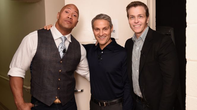 Dwayne Johnson with new UFC owners Ari Emanue l& Patrick Whitesell - Source FoxNews