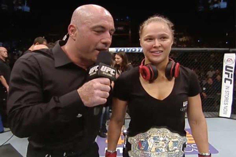 Rogan has interviewed them all over the years. Here with Ronda Rousey. 