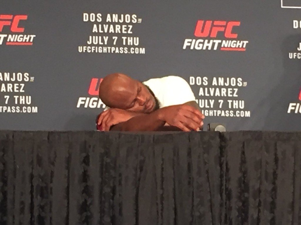 Lewis legit fell asleep during the post-fight presser. Photo by @JoseYoungs on Twitter.