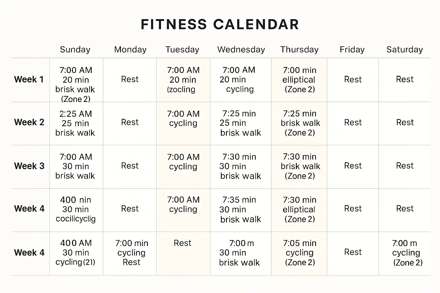 Zone 2 Training Plan Zone 2 four-week plan