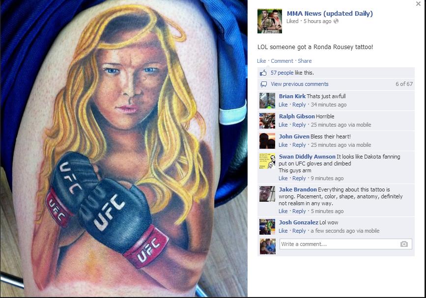 This fan tattoo kind of looks like it’s a tribute to Ronda Rousey and the C...