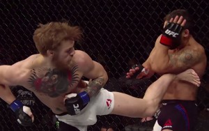 conor-kicking-chad-mendes