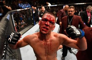 Nate Diaz Celebrates After Conor Submission