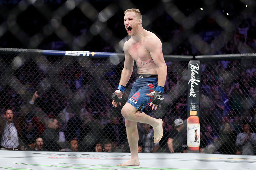 Justin Gaethje celebrates his victory over Edson Barboza