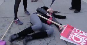Woman Protester Knocked Out