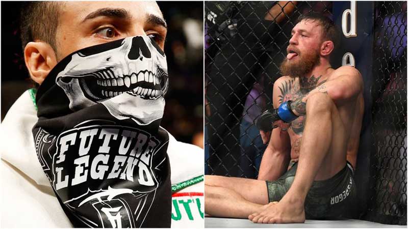 Paul Malignaggi wearing a scarf on his face and Conor McGregor