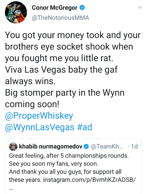 Conor McGregor Tweet to Khabib Nurmagomedov