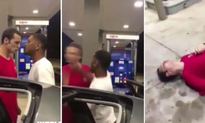 Man who calls himself satan on in red shirt is knocked out by another man