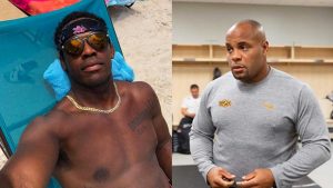 Jon Jones on Beach and Daniel Cormier on Right