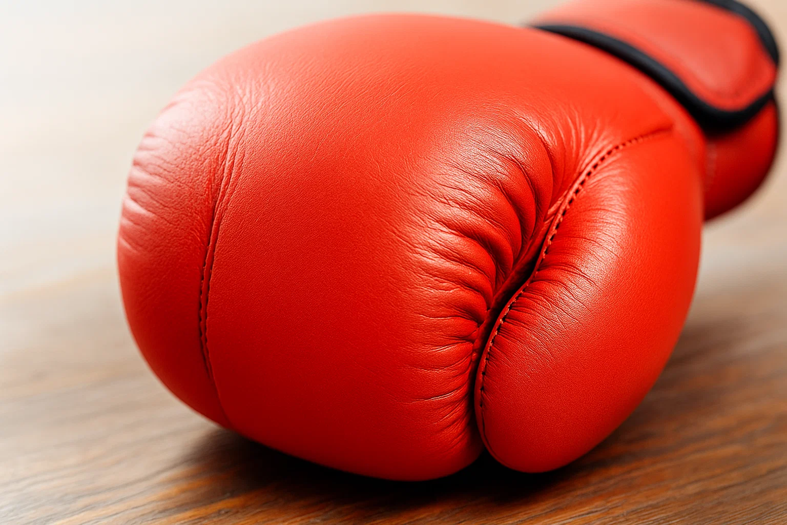 Close-up of boxing glove knuckle padding and stitching.