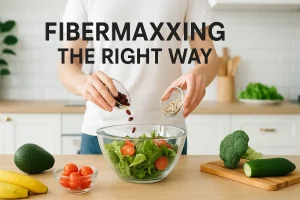 Fibermaxxing whole-food fiber sources on a clean background