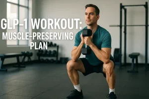 GLP-1 workout goblet squat in modern gym